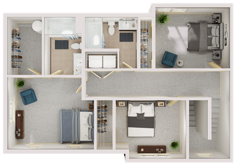 Floor plan for 5 beds, 3 baths, 1643 sqft